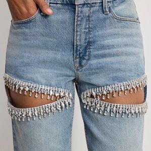 Good American Good Icon Straight Diamond Jeans Rhinestone Size 0 - NWT